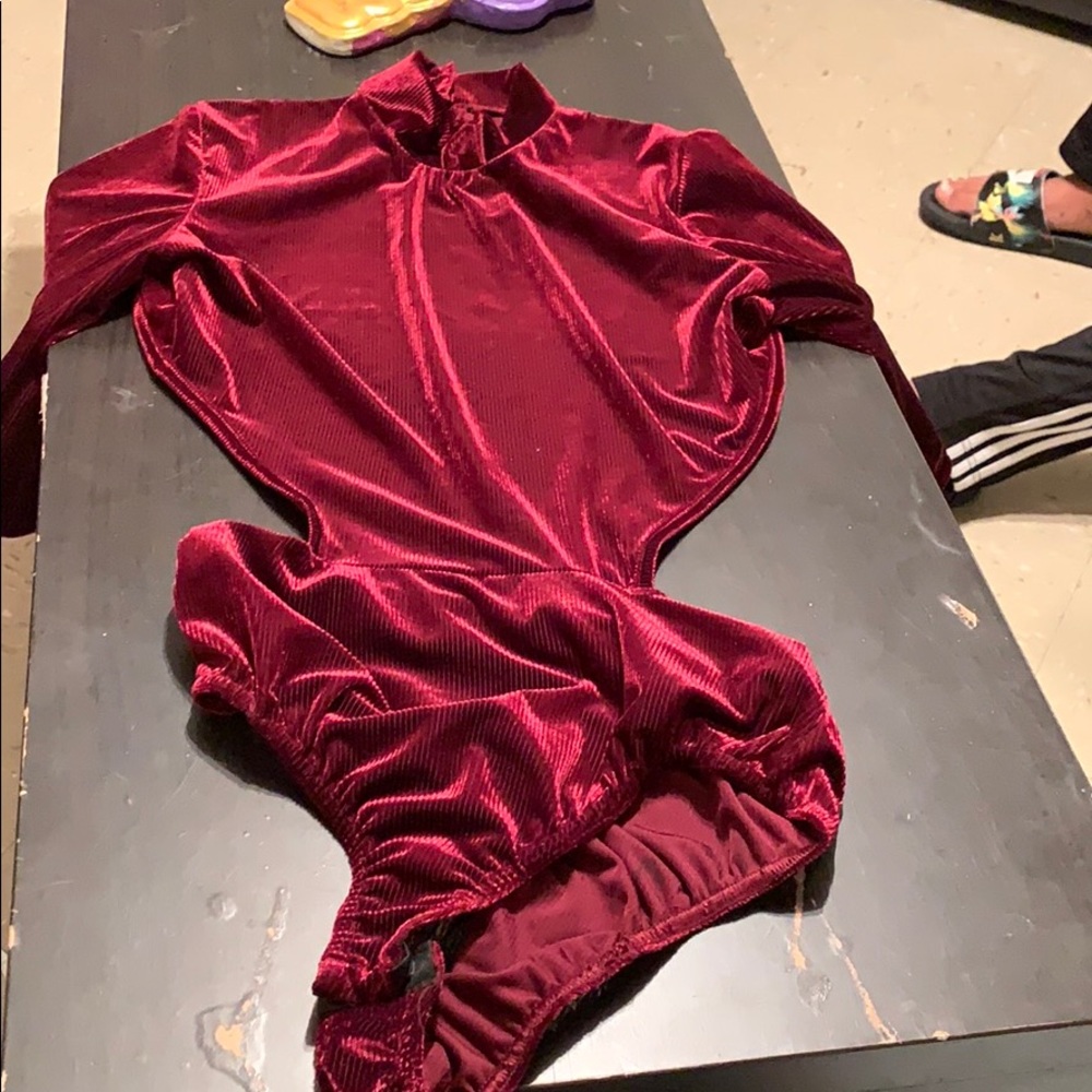 Burgundy velvet body suit